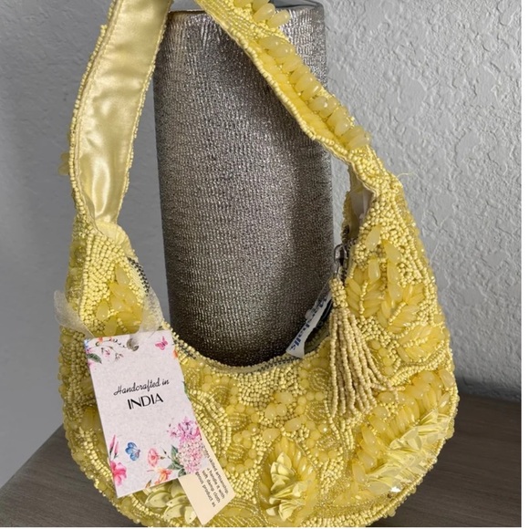 handcrafted in india Handbags - NWT Viral Yellow Beaded bag
